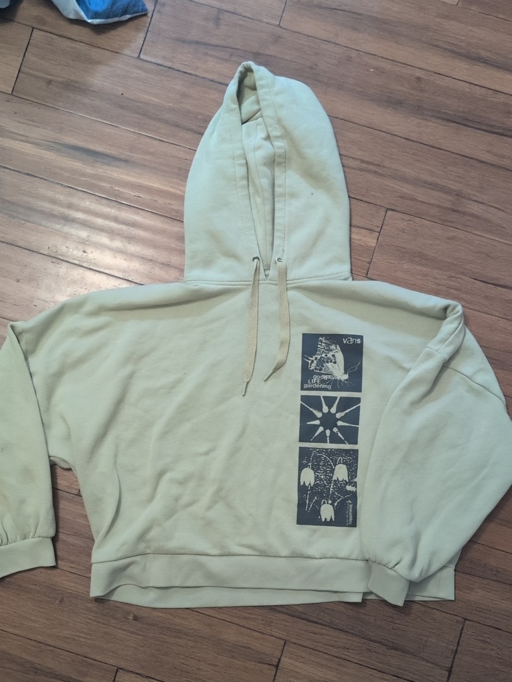Vans Women's Sage Green Crewneck Hoodie with Black Graphic